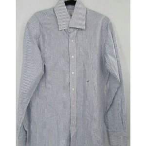 Frank Rostron blue and white mens button down shirt size Large